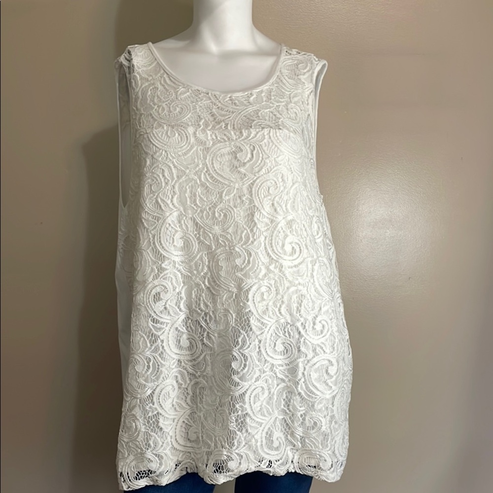 EUC XXL Adrianna Papell Ivory Relaxed Lace Tank Top